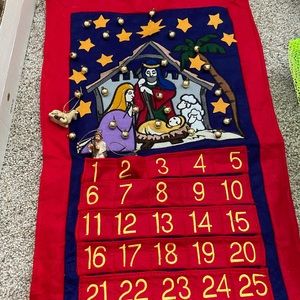 Fabric advent calendar with ornaments
